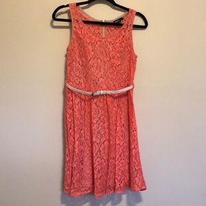 Sleeveless coral dress with removable belt